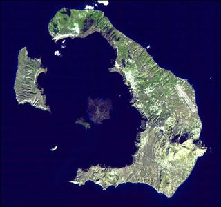Remnants of Santorini Volcano in Aegean Sea