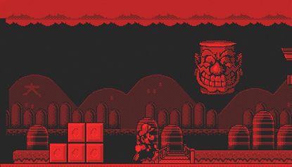 Mario Smash screenshot showing mario walking near a giant wario head