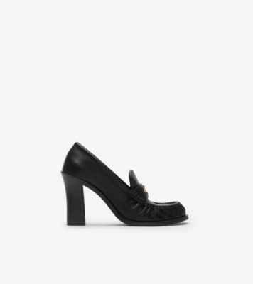 Leather Cadet Heeled Loafers in Black - Women | Burberry&amp;reg; Official