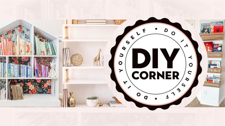 A trio of diy bookshelves with DIY corner roundel