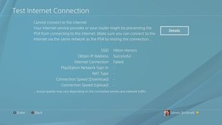 PS4 Test internet connection screen
