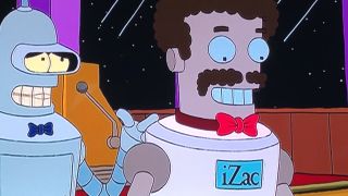 iZac the bartender smiling on Futurama