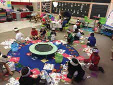 Moss Elementary kindergarten students work on a science project about the digestive system.