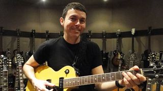 Richard Barone with his treasured Gibson Les Paul Special (complete with TV Yellow finish) in New York City.