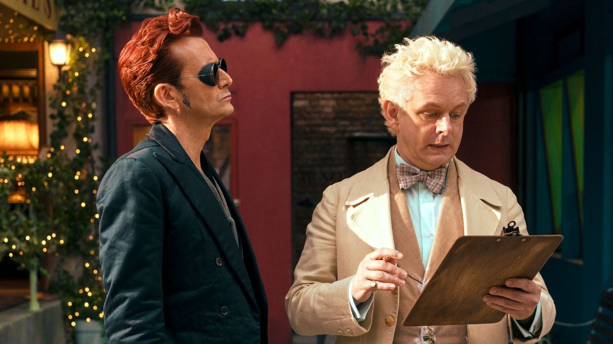 David Tennant as Crowley and Michael Sheen as Aziraphale in Good Omens season 2