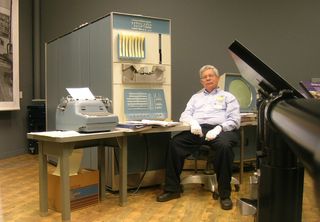 Spacewar! creator Steve Russell with the PDP-1. Photo via flickr user Alex Handy.