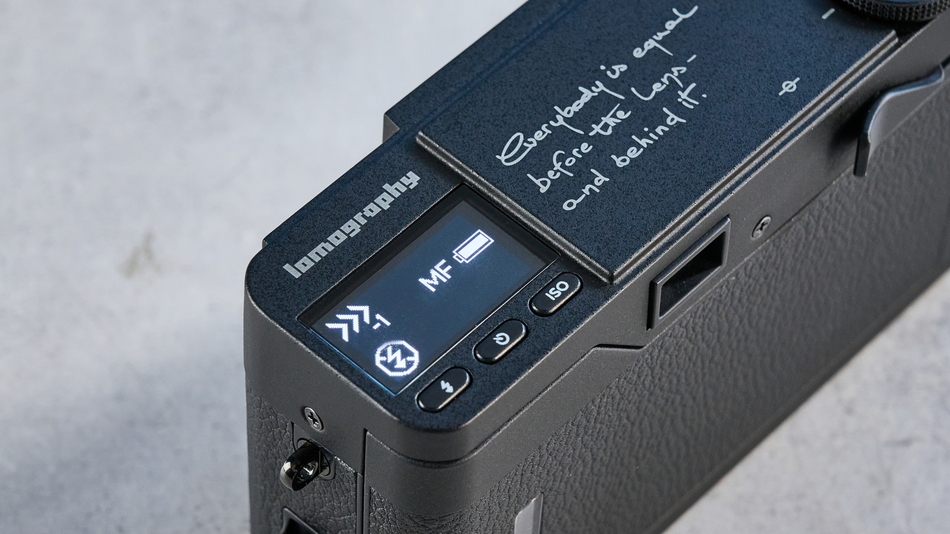 A black Lomography Lomo MC-A 35mm film camera