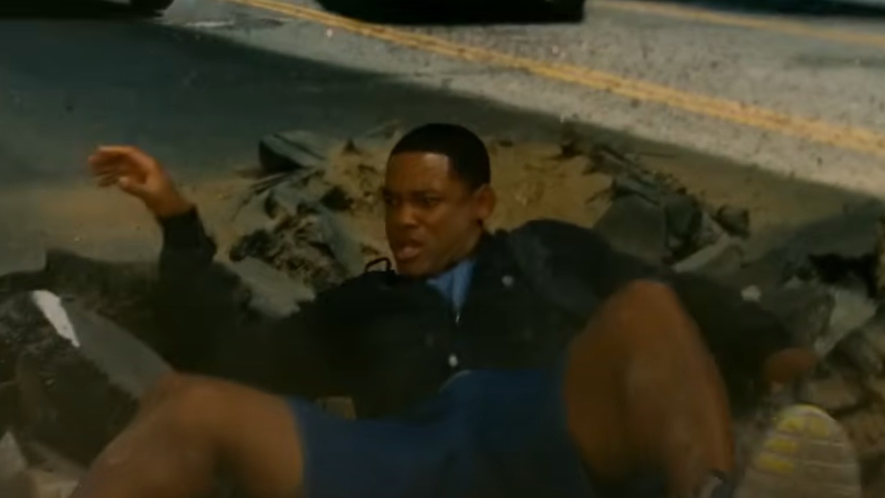Will Smith crashed into the ground in Hancock