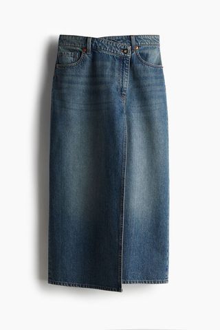 Wrapover-Waist Denim Maxi Skirt