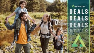 Family hiking in woods