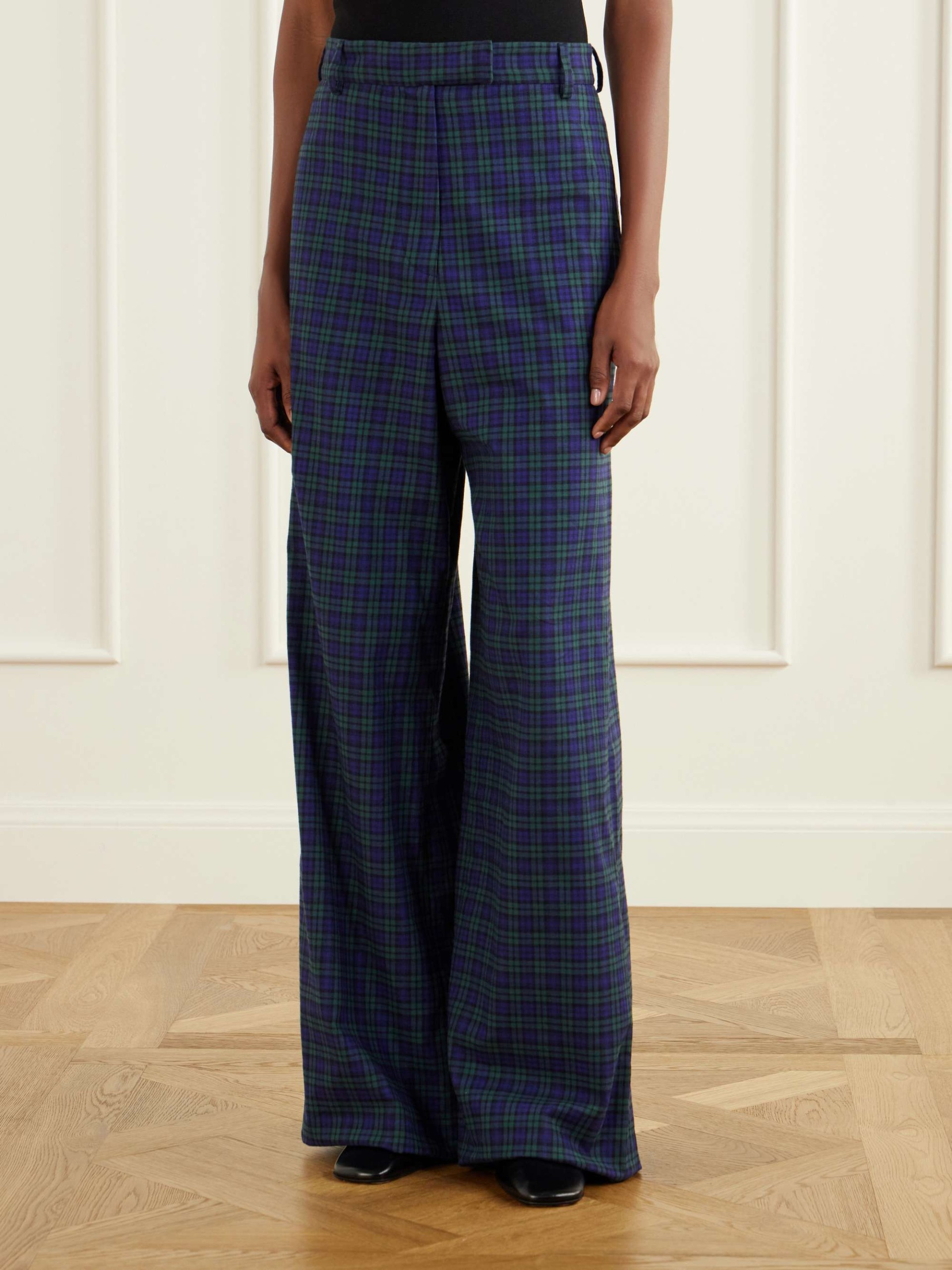Checked Cotton Wide-Leg Pants