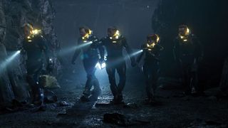 Prometheus: Here, we catch a glimpse of the uniforms of the team which includes Michael Fassbender (David), Noomi Rapace (Elizabeth Shaw) and Logan Marshall-Green (Charlie Holloway)