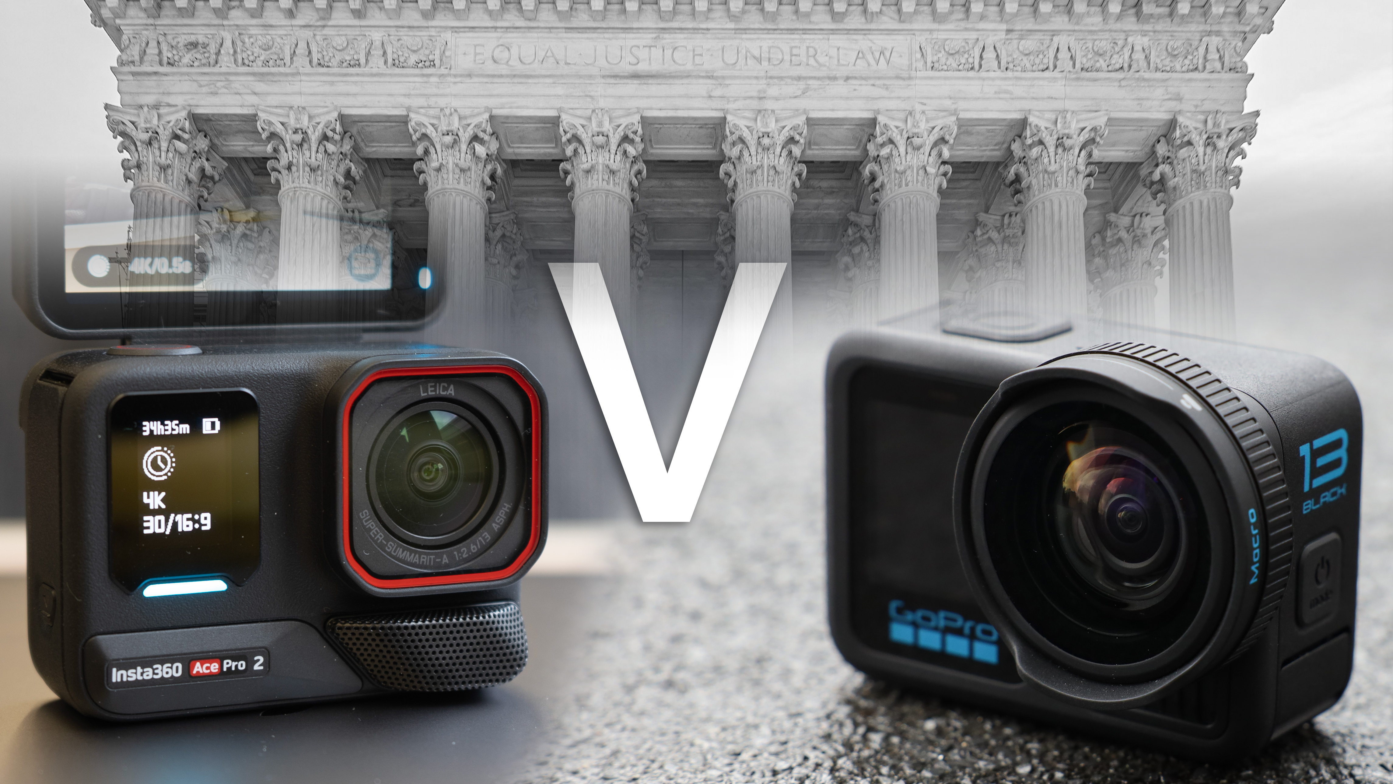 Composite of Insta360 Ace Pro 2, GoPro Hero 13 Black and Supreme Court (Getty 1794185538)