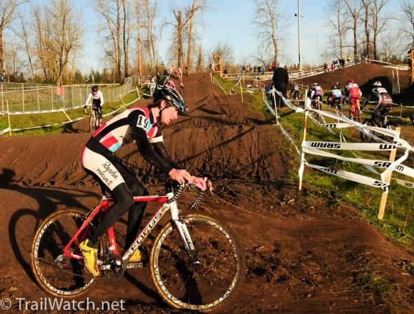 Zach MacDonald (Rapha Focus) rounding a turn on the BMX portion of the course
