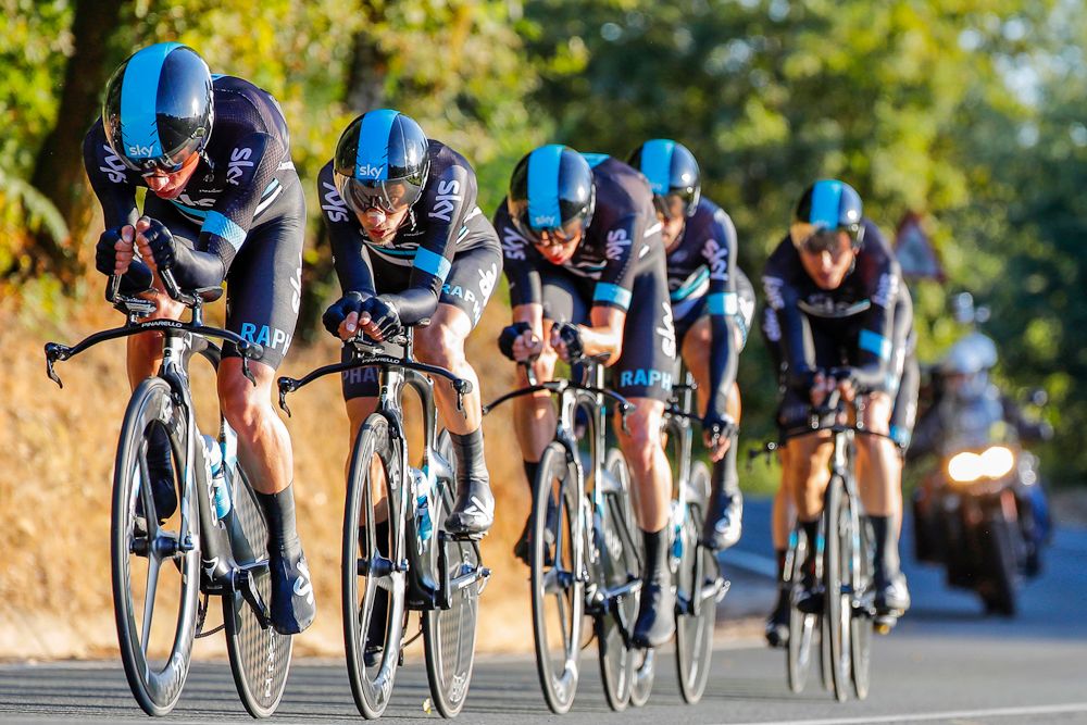 Team Sky on the way to winning the Vuelta's opening stage