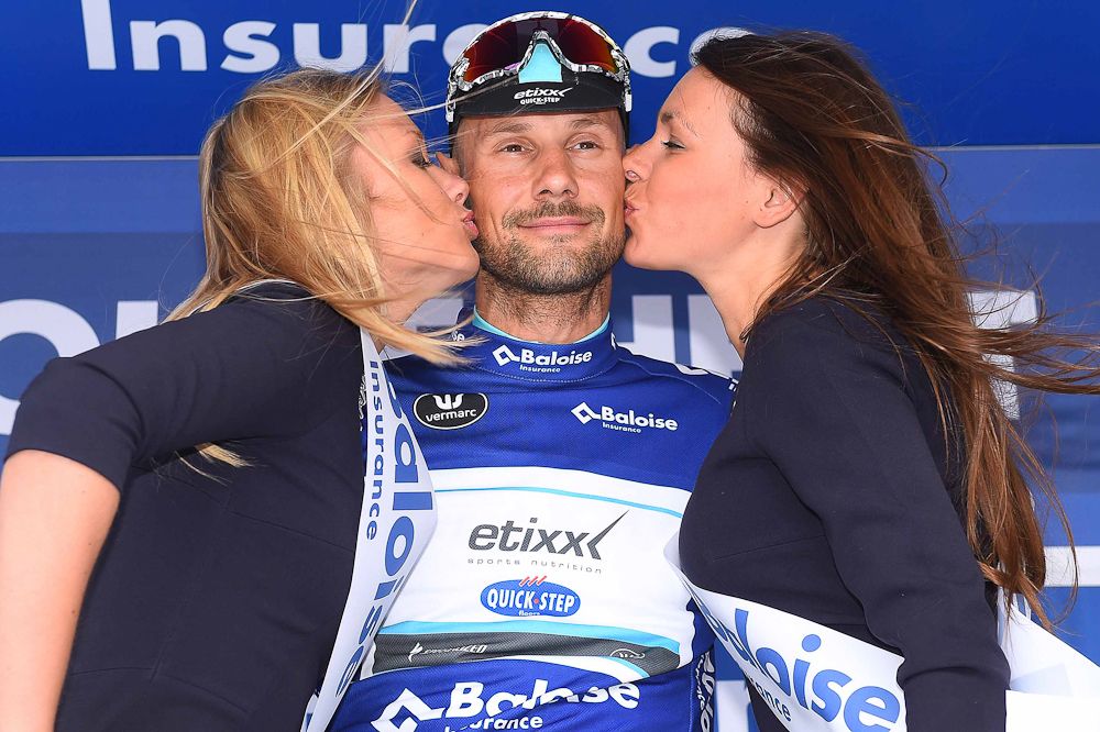 Tom Boonen on the stage 1 podium of the Belgium Tour.