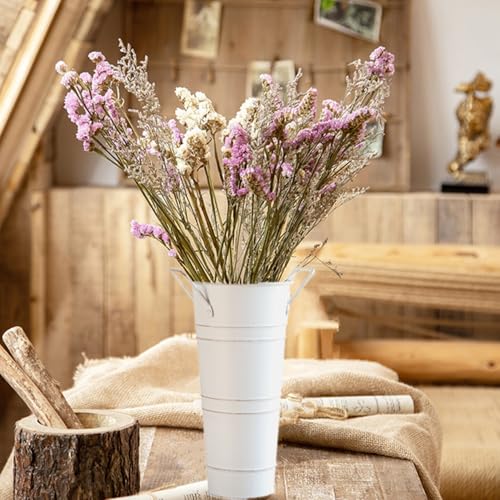 2 Pack 9 Inch Vintage Metal Galvanized Flower Vase, Farmhouse French Flower Bucket Vases With Handles Tall Galvanized Metal Planter Bucket for Home Decor.