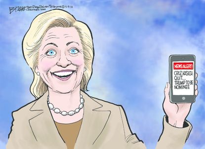 Political Cartoon U.S. Happy Hillary 2016