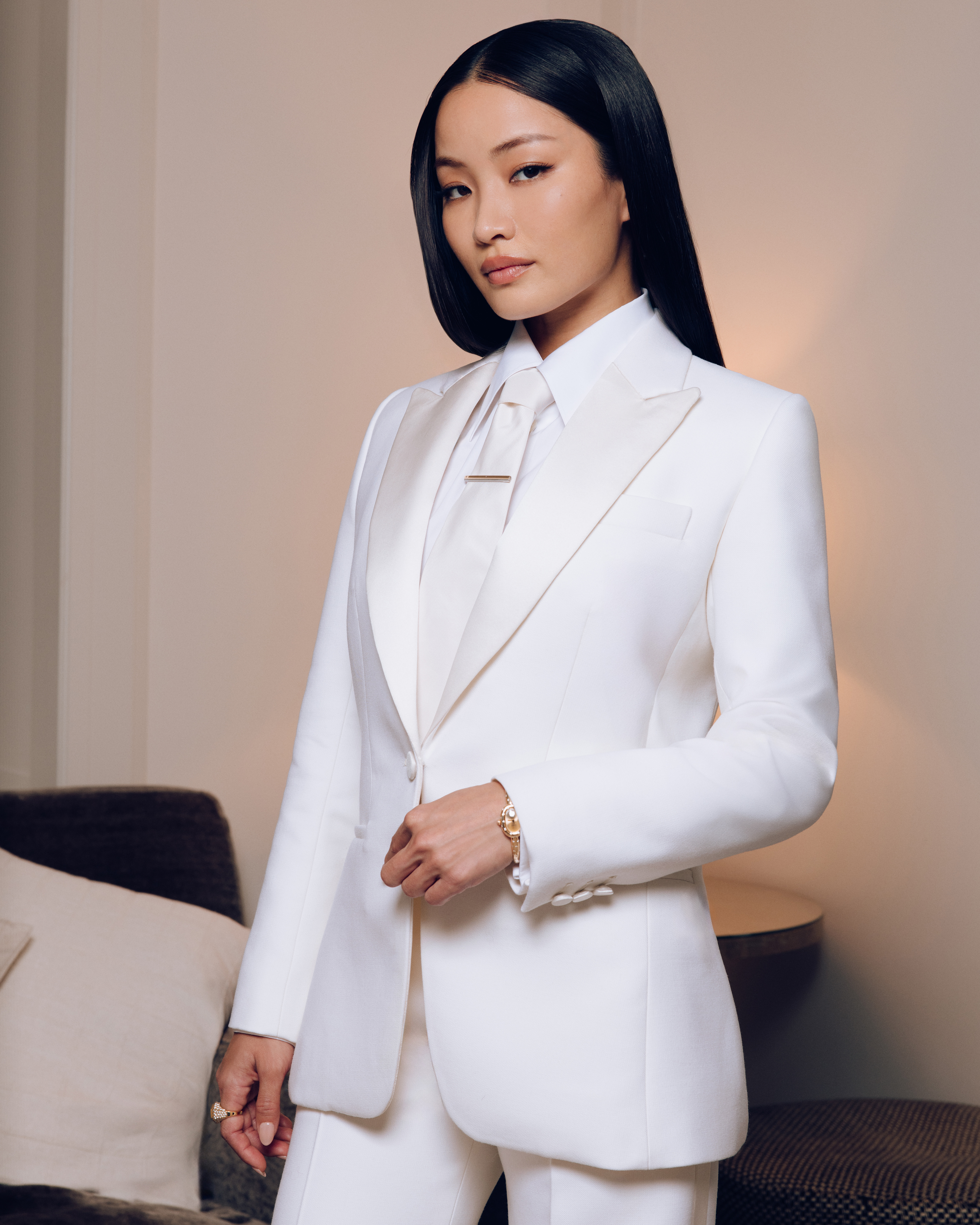 Anna Sawai getting ready for the 2025 Met Gala wearing Dior and Cartier