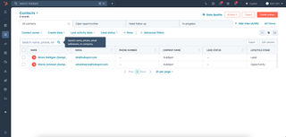 Screenshot of hubspot contacts dashboard