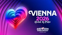 Eurovision song contest banner for Vienna 2026 - United by Music slogan underneath and the Eurovision song contest logo