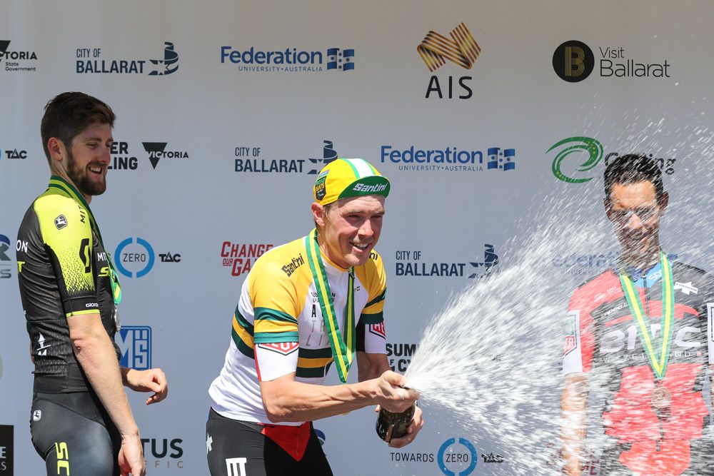 Rohan Dennis (BMC) celebrates on the podium