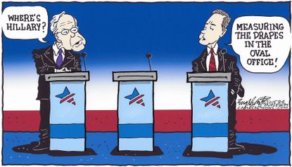 Political cartoon U.S. Democratic Debate Missing Hillary