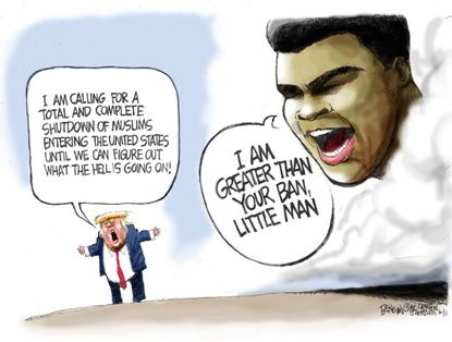 Political Cartoon U.S. Donald Trump Muhammad Ali Muslim Ban