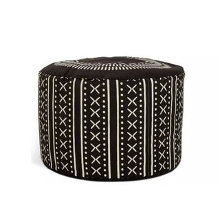 picture of Habitat Black Round Printed Pouffe Outdoor Cushion