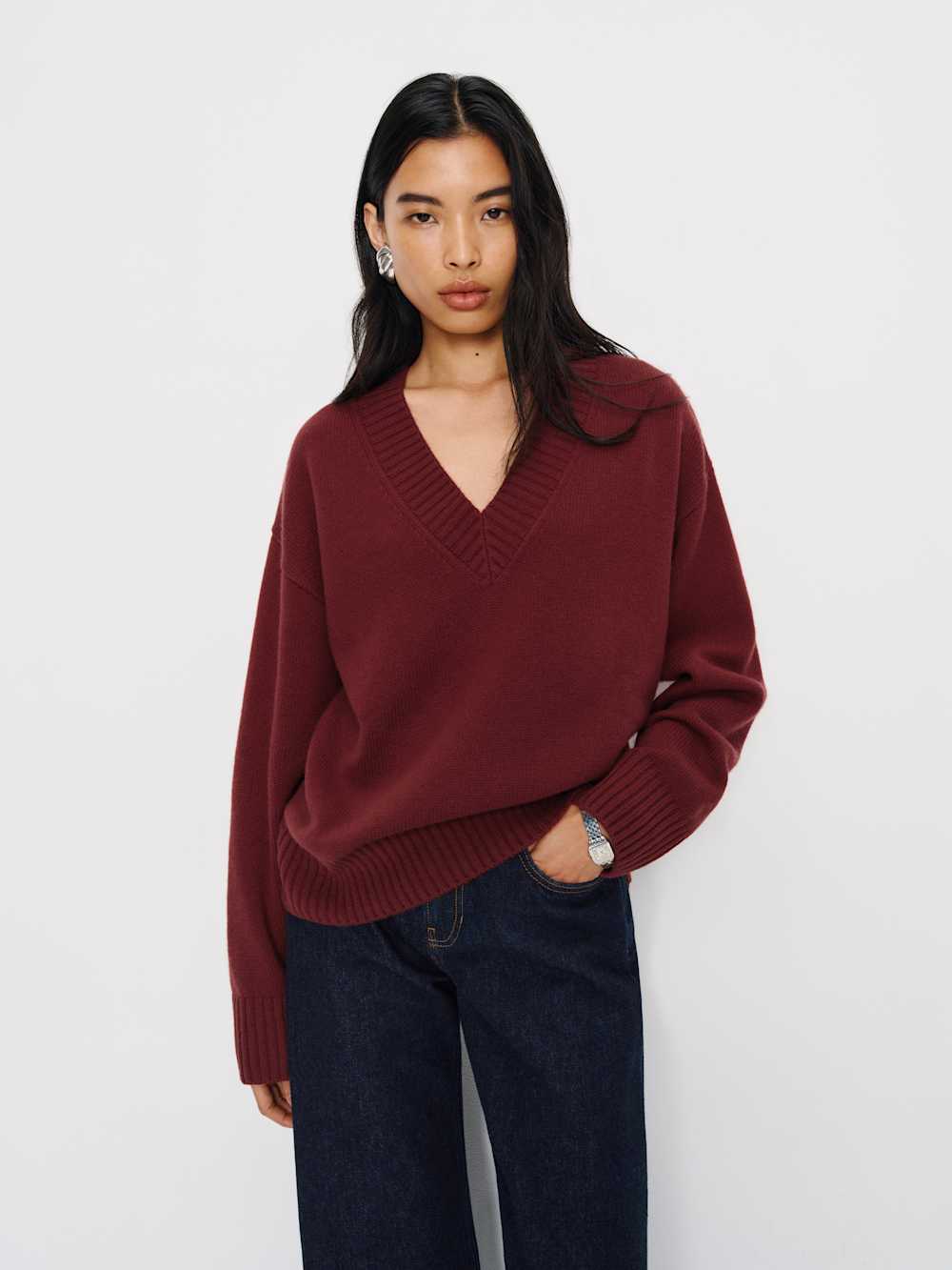 Jadey Cashmere Oversized V-Neck Sweater