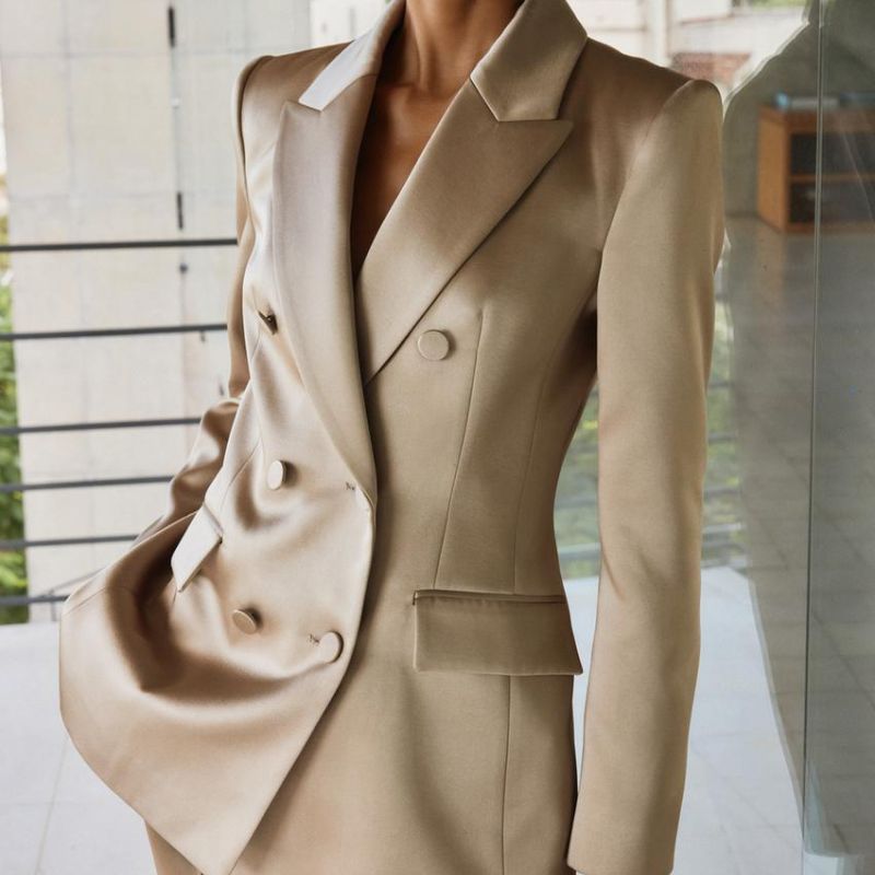 mink metallic double breasted blazer