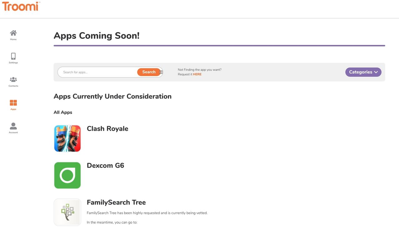 Troomi Parent Poral screenshot