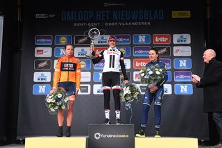 Winner Lucinda Brand, runner-up Chantal Blaak and third-placed Annemiek van Vleuten comprised the final Omloop Het Nieuwsblad podium.