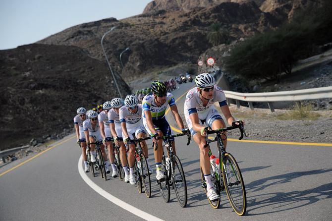 Team Argos-Shimano riders at the front of the peloton, working for their sprinter Marcel Kittel.