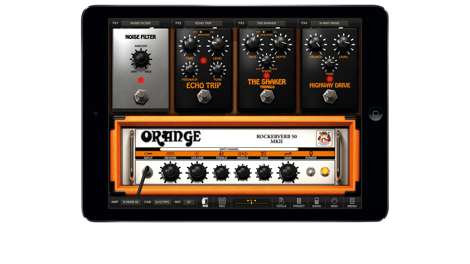 There are five Orange guitar amp models and one bass amp model, each with associated cab models