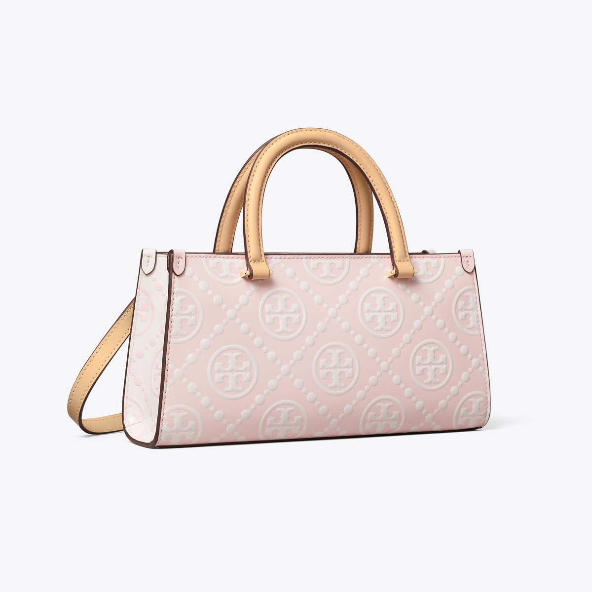 T Monogram Contrast Embossed Small East-West Tote in Pink, Size Os