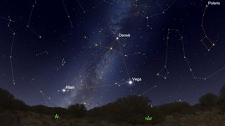 Location of the Summer Triangle in the night sky.