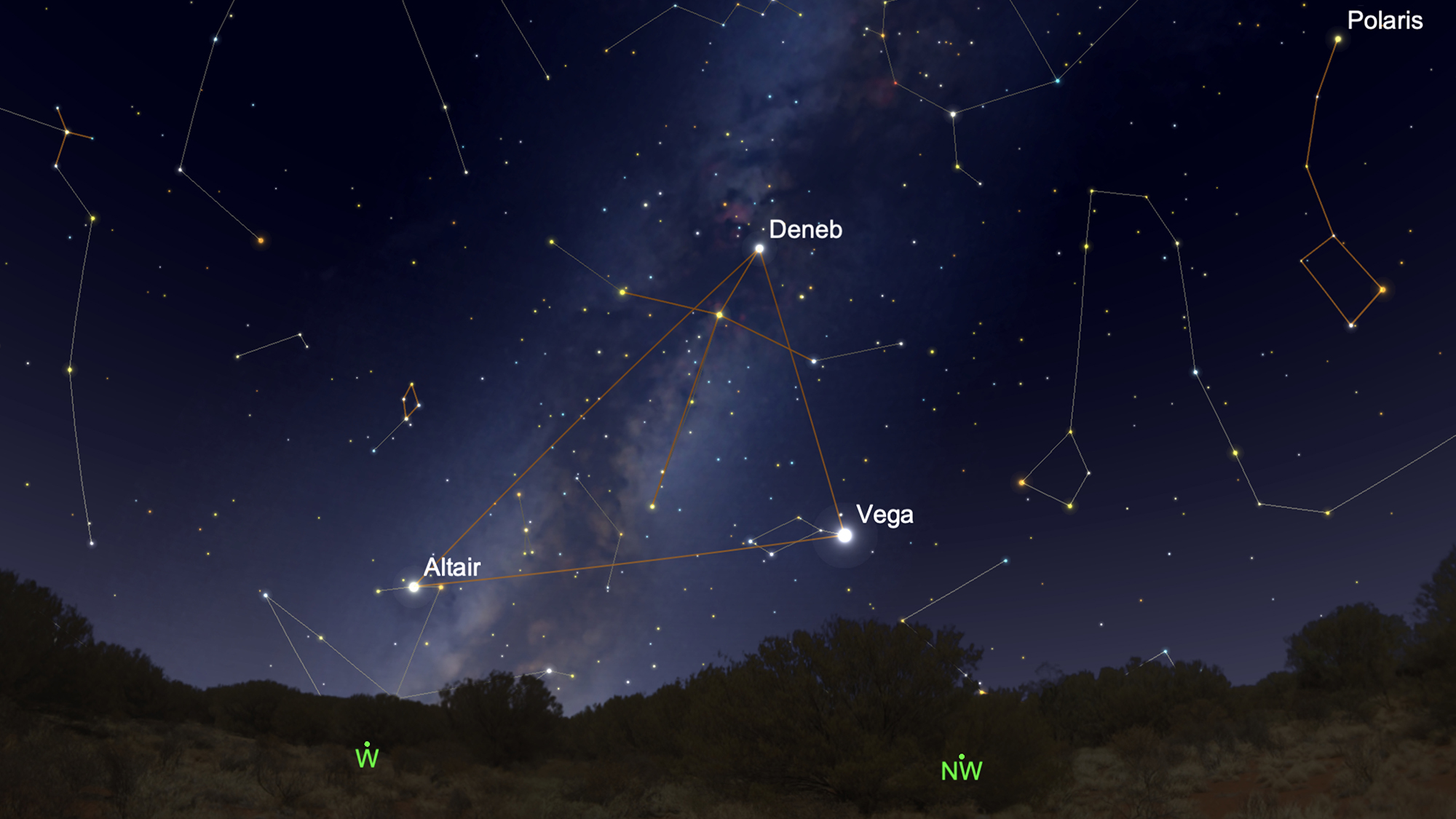 Location of the Summer Triangle in the night sky.