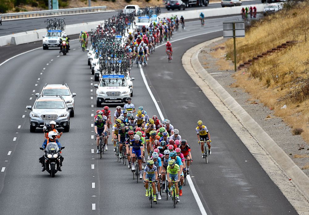The peloton in action during stage 3 of the Tour Down Under