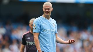 Erling Haaland of Manchester City during the Premier League match between Manchester City and Fulham FC at Etihad Stadium on September 02, 2023 in Manchester, England.