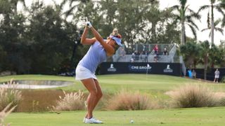 Lexi Thompson of the United States plays her shot from the eighth tee during the second round of the CME Group Tour Championship
