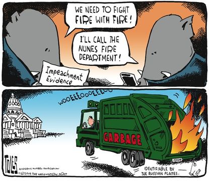 Political Cartoon U.S. GOP Fight Fire With Fire Nunes Garbage