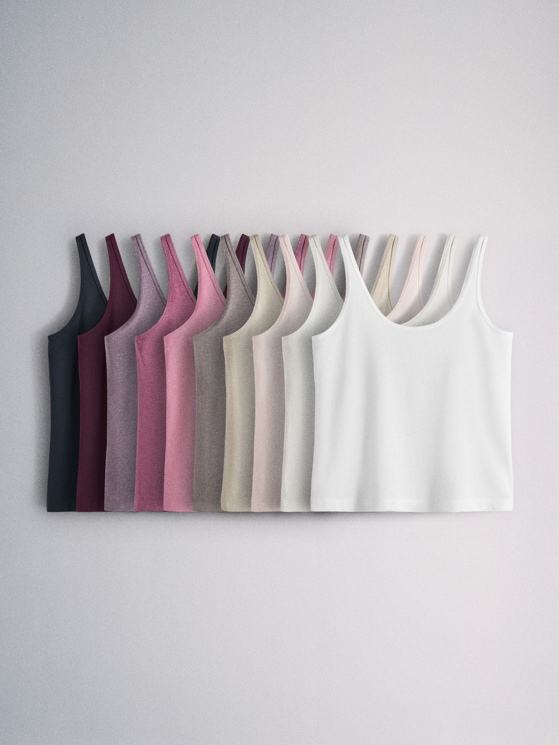 The Set 10 Pack Essential Scoop Wide Strap Vests Plum Purple/pink/navy Blue/neutrals