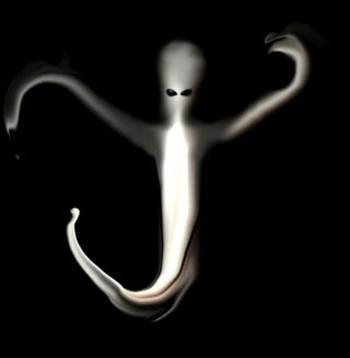 an alien-looking ghost on a black background.