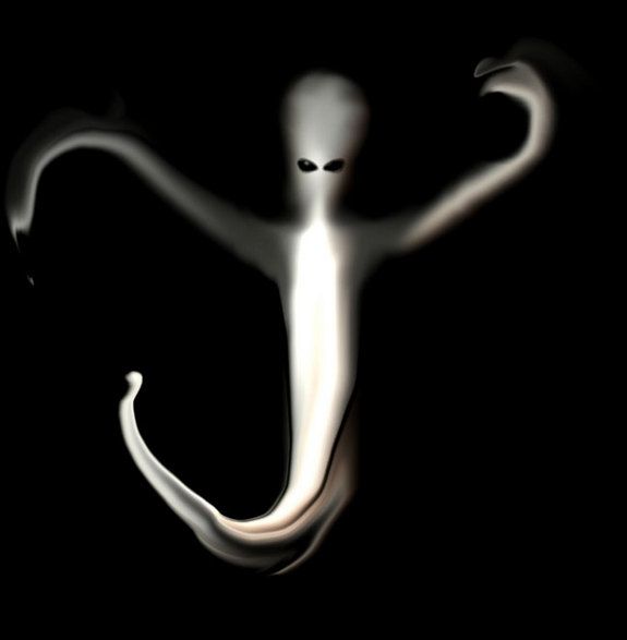 an alien-looking ghost on a black background.