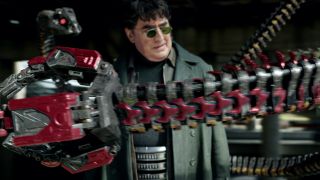 Doctor Octopus with red and gold tentacles in Spider-Man: No Way Home