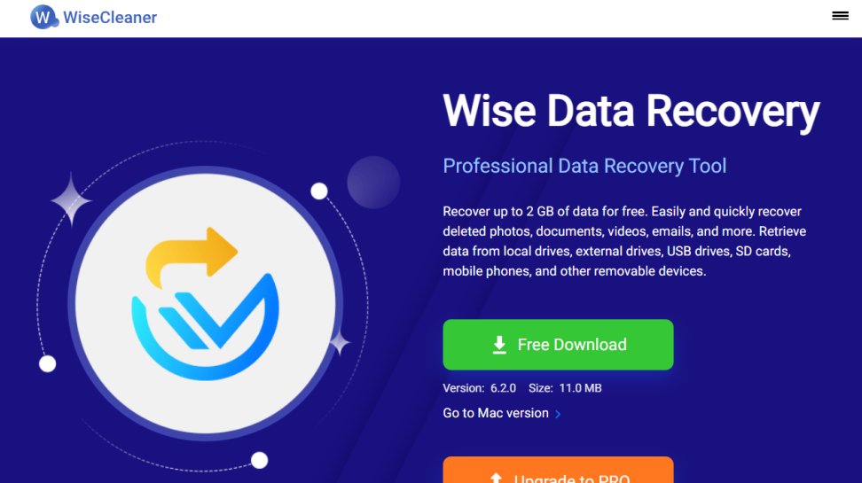 Wise Data Recovery website screenshot (July 2025).