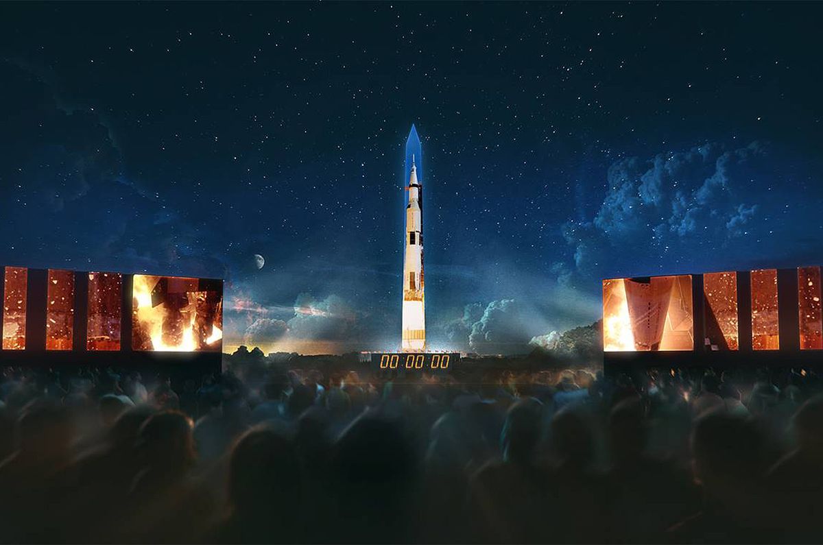 The National Air and Space Museum will use projection mapping to transform the Washington Monument into a Saturn V rocket to mark 50 years since the moon landing, July 16-20, 2019.