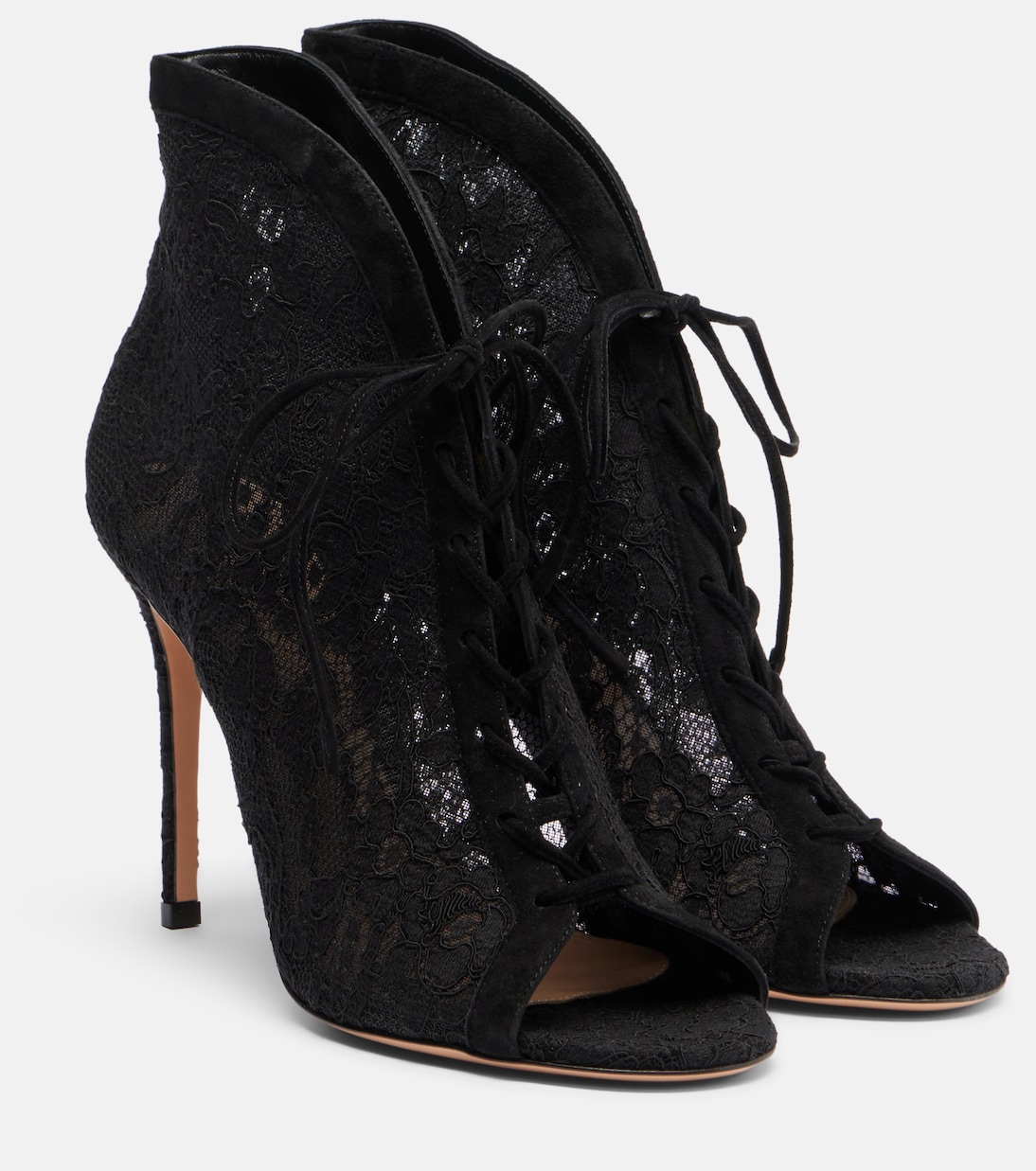 Suede-Trimmed Lace Pumps in Black - Gianvito Rossi