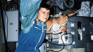 Svetlana Savitskaya on board the Salyut 7 space station